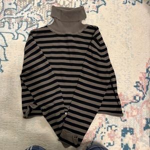 Garage Cropped Green & Black Stripe Turtleneck Sweater